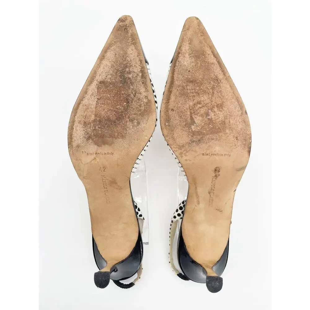 Manolo Blahnik Vintage Black White Polka Dot Cap Toe Slingback Heels IT 42